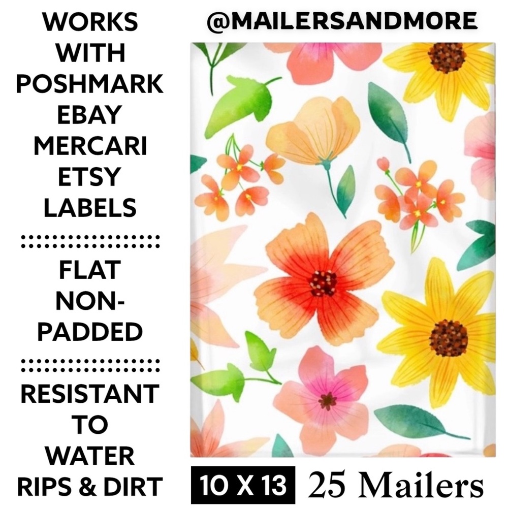 LAST ONE ☝🏻 25 10X13 Poly Mailers Flower Watercolor Shipping Envelopes Bags - Picture 2 of 5